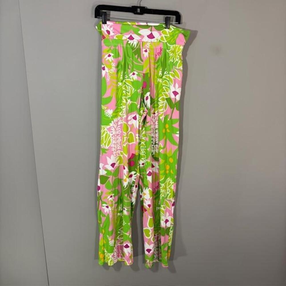 Trina Turk Dress Pants Womens L Multicolor Floral Jersey Wide Leg Pull On